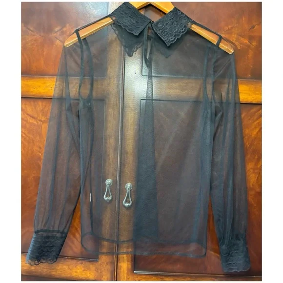 EUC Anthropologie Sheer Top in Black Size Small* - Picture 5 of 5